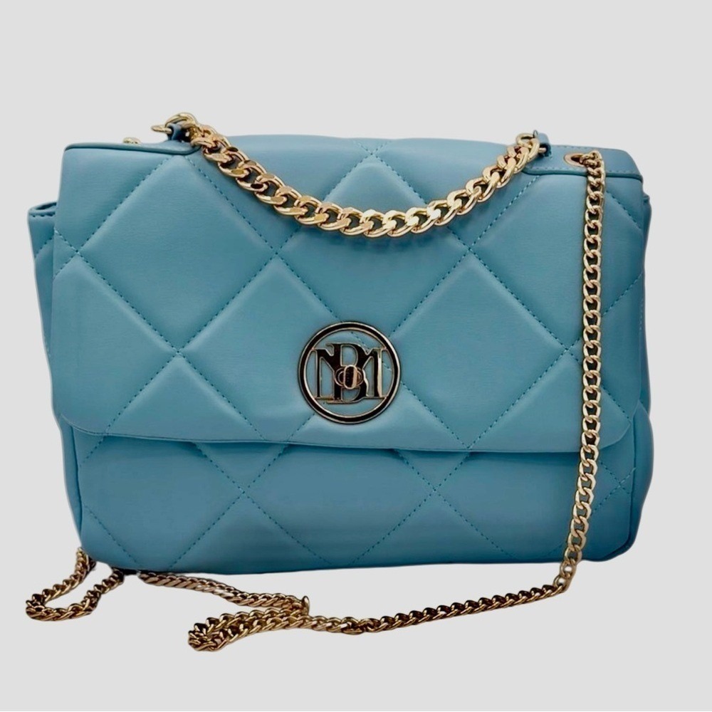 Badgley Mishka Quilted Light‎ Blue Gold Chain Handle Crossbody Strap